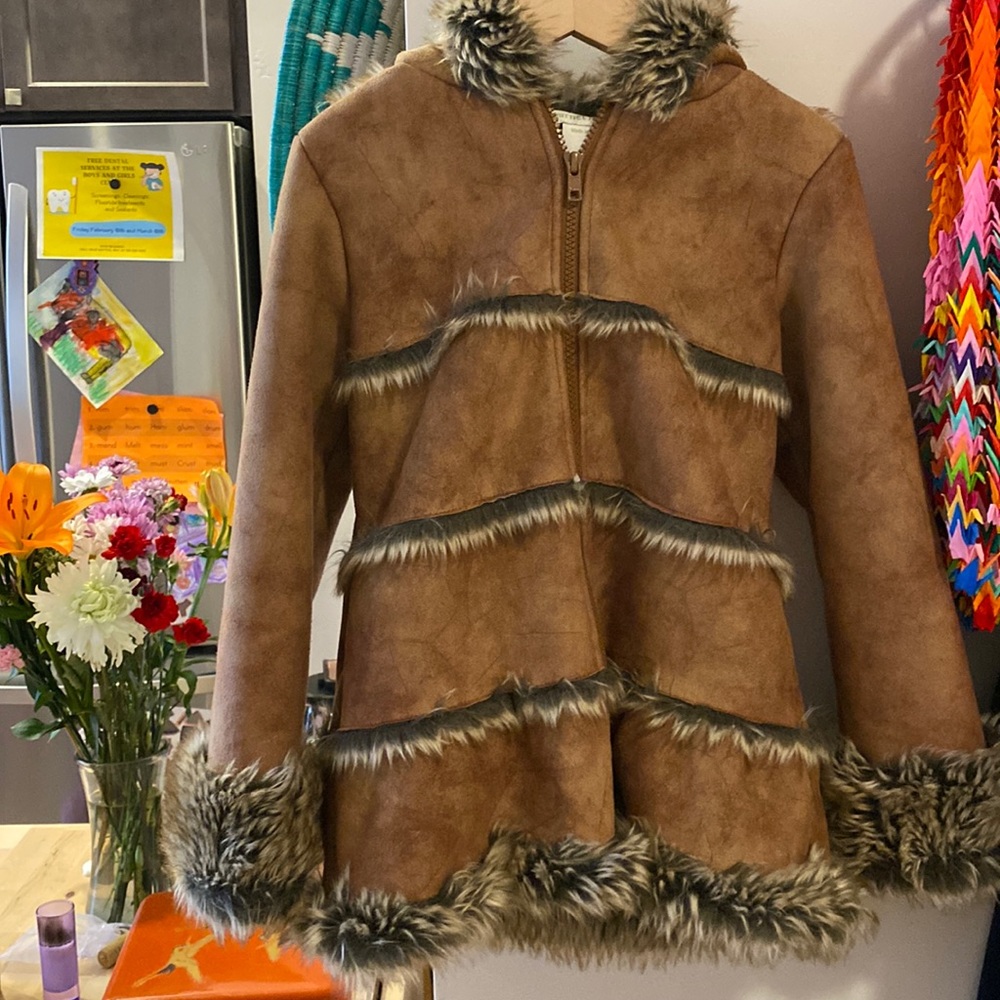Garnet Hill Faux fur hooded lined jacket